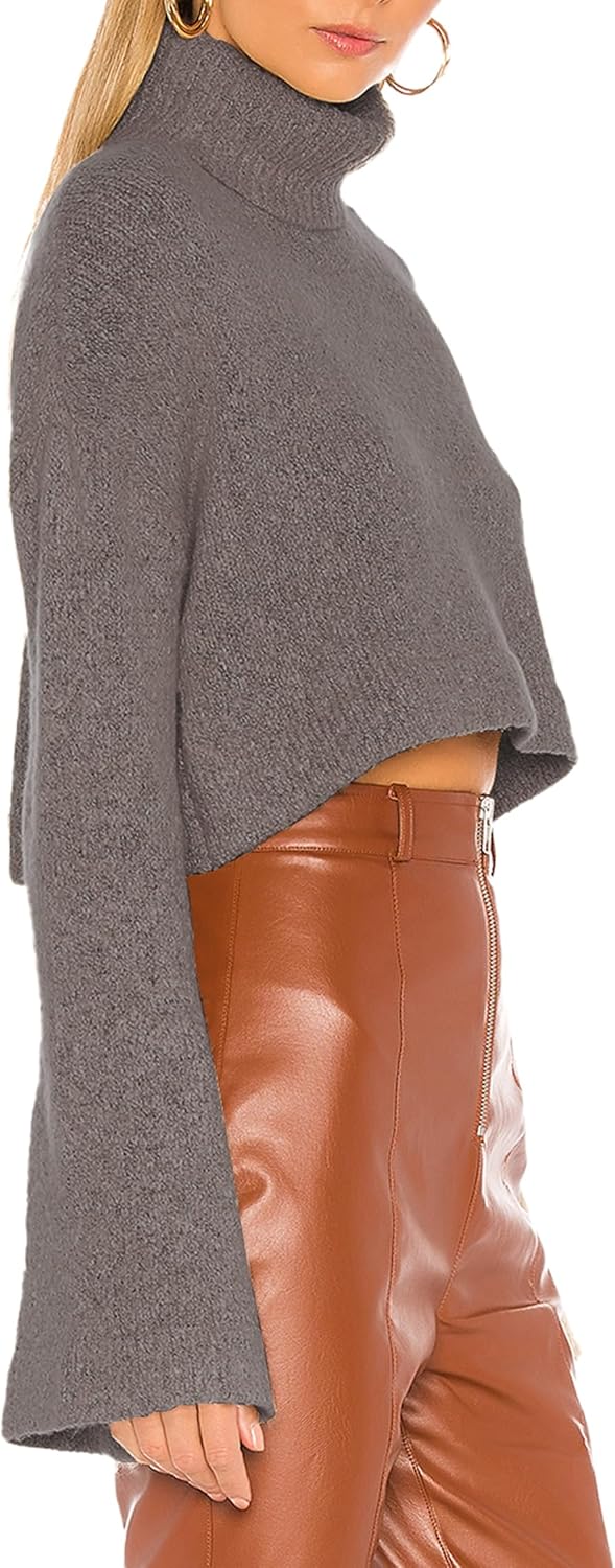 Jumppmile Women's Crop Sweater Turtleneck Long Sleeve Lightweight Fleece Cropped Pullover Sweater Top - Image 2