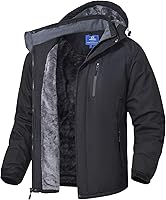 SPOSULEI Men's Waterproof Ski Jacket with Hood, Fleece Liner - Windproof Snowboard Coat, Multi-Pockets Winter Rain Jacket