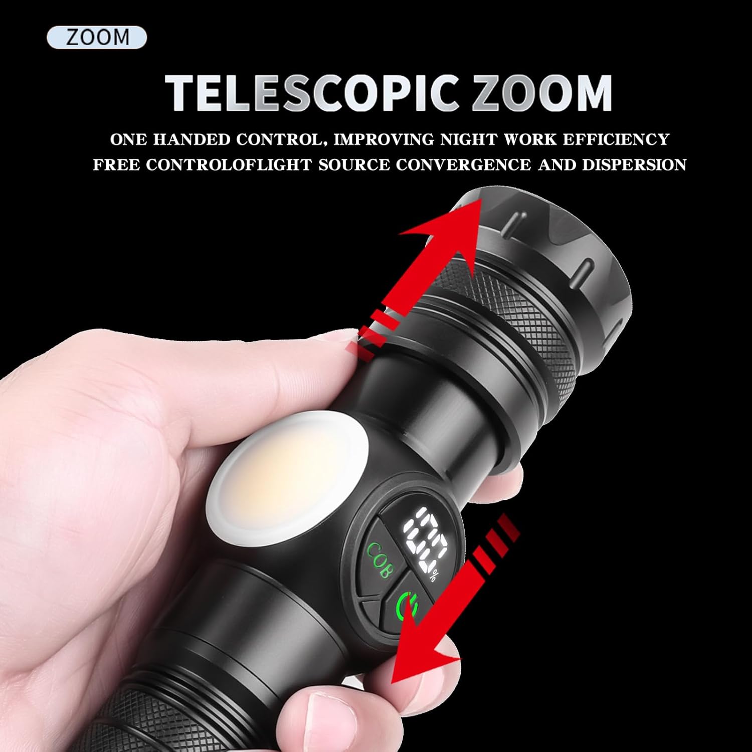 Rechargeable LED Flashlight High Lumens,Adjustable Focus Magnetic Flashlights,9 Light Modes,USB&Type-C, COB Sidelight,Small Super Bright Flash light for Home,Emergency,Camping(Battery Included)