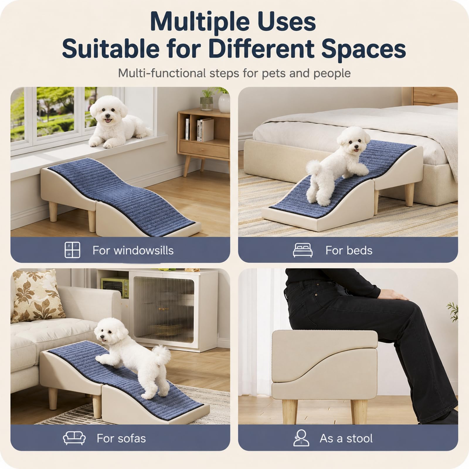 Rampa per cani, Scale per animali, Pouf pieghevole 2 in 1, 80 cm