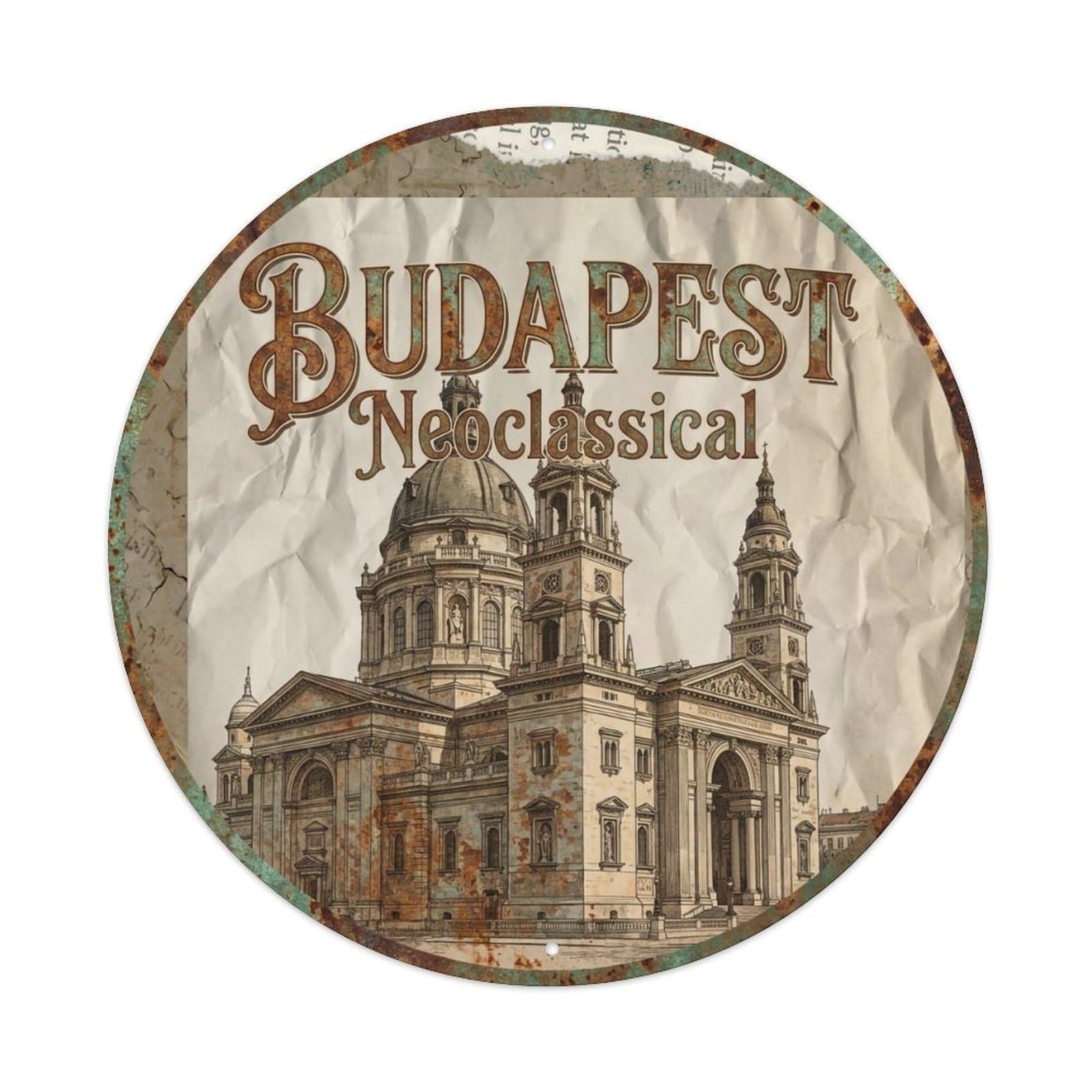 Vintage Travel Budapest Hungary Neoclassical Vintage Metal Tin Sign Plaque