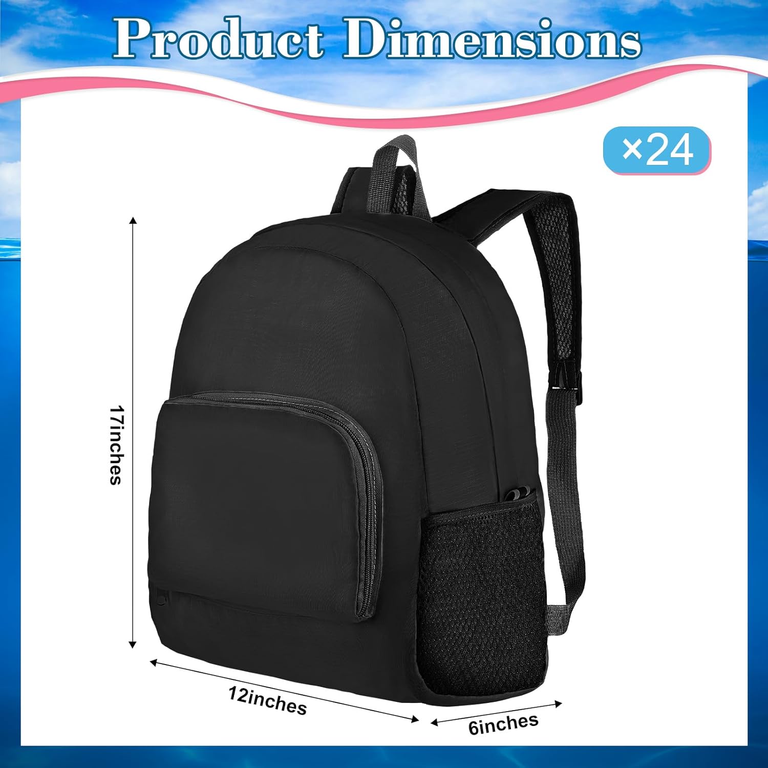 Reginary 24 Pcs Backpack 17" Backpacks Foldable Lightweight Bookbags Student Outdoor Travel School Book Bag with Storage Bag (Black) - Image 3