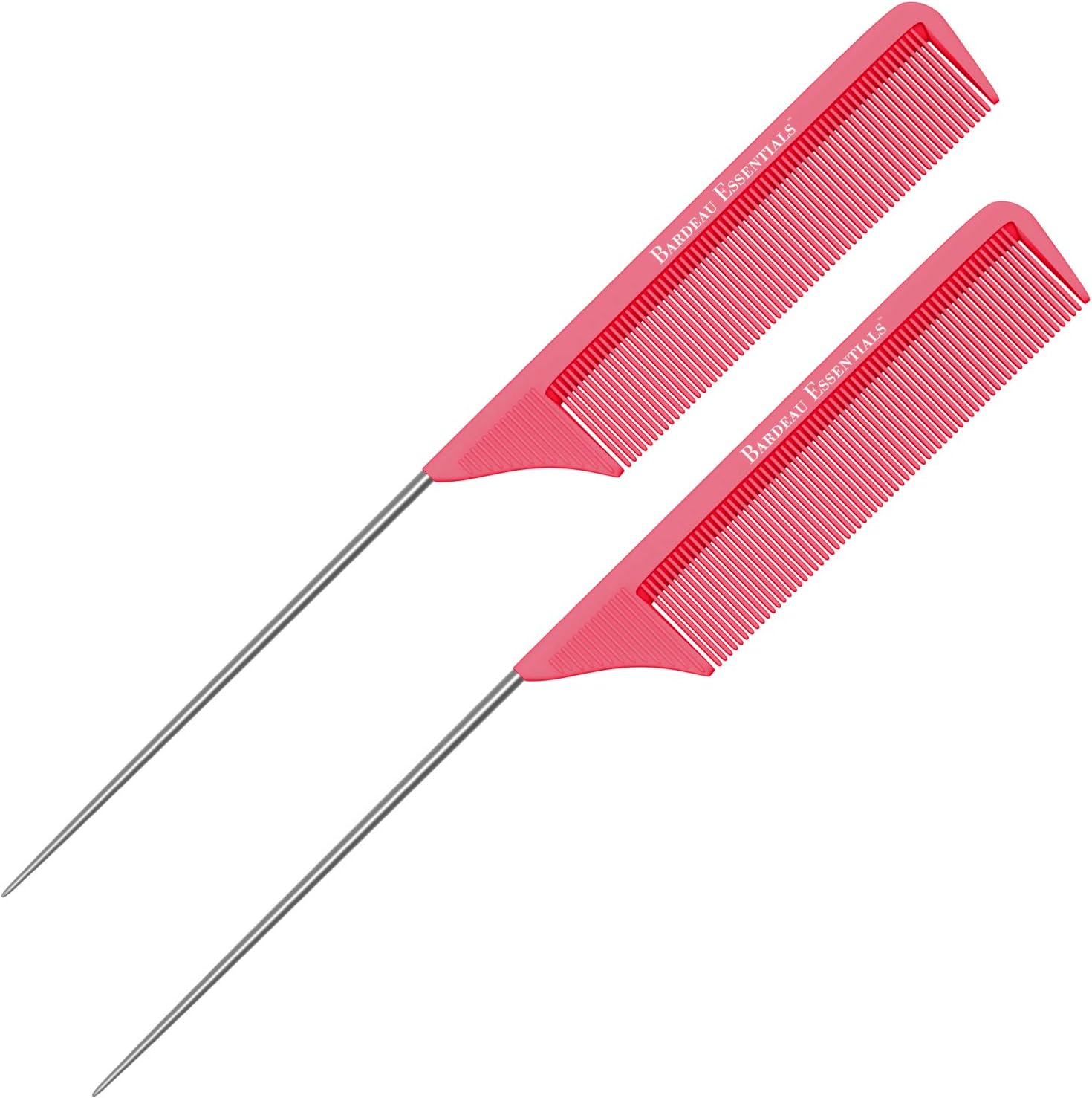 8,8 inç Pembe Metal Kuyruk Tarağı (2 Paket) Karbon Fiber ve Paslanmaz Çelik Kılkuyruk | Hafif | Tüm Saç Tipleri için Sıçan Kuyruğu Şekillendirici Taraklar | İnce Diş Alay Tarak Seti