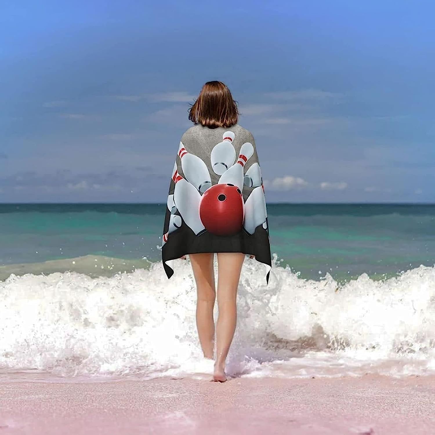 Telo Mare Microfibra Grande Bowling 200 X 200 Cm, 3D Telo Mare Leggero Antisabbia Per Donna Uomo, Asciugamano Microfibra Asciugatura Rapida Per Bagno, Spiaggia, Campeggio, Viaggio -8K8P+I4J