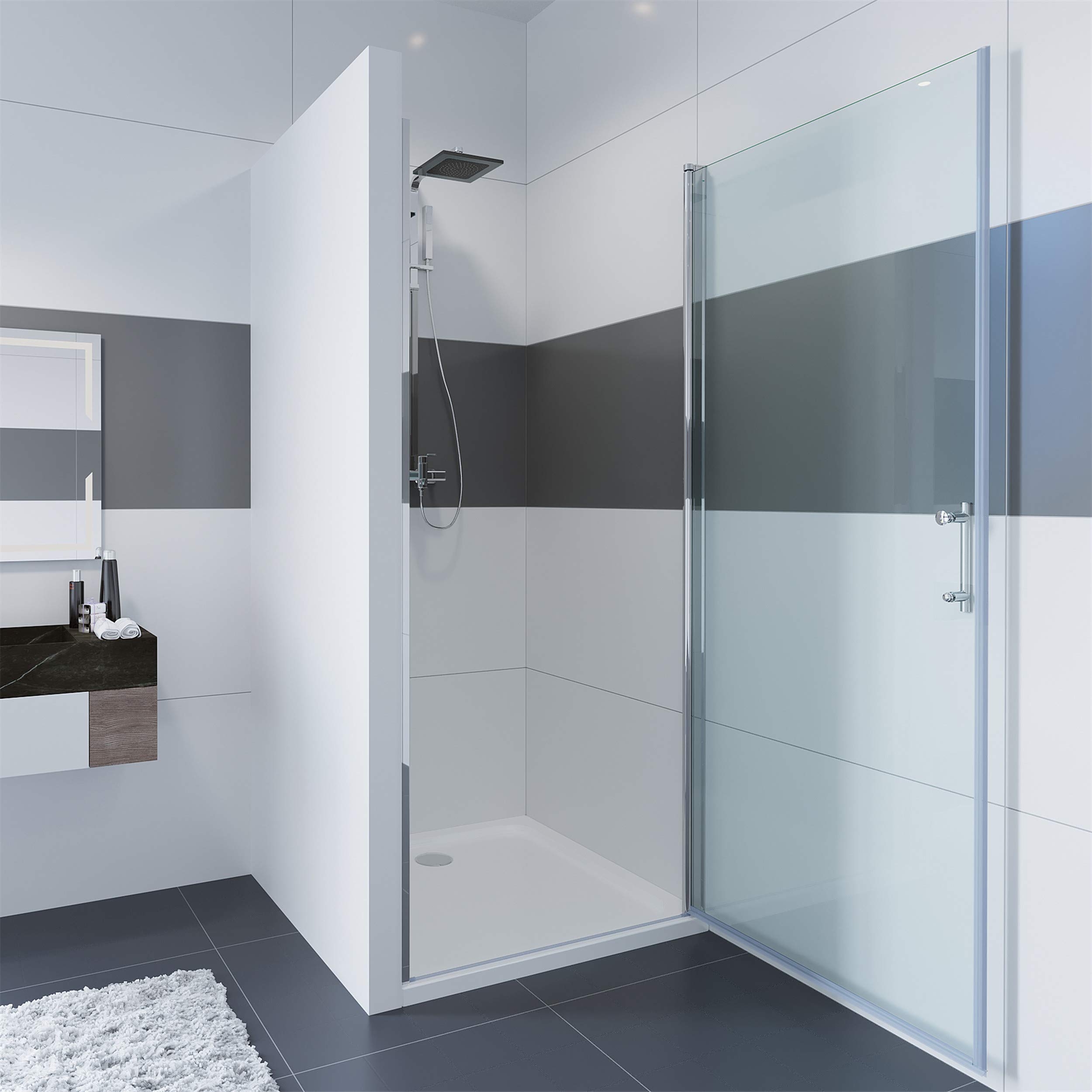 IMPTS Duschtür 80cm Pendeltür Dusche Nischentür Drehtür Einzeltür Duschabtrennung Glas Schwingtür Nische,195cm Höhe