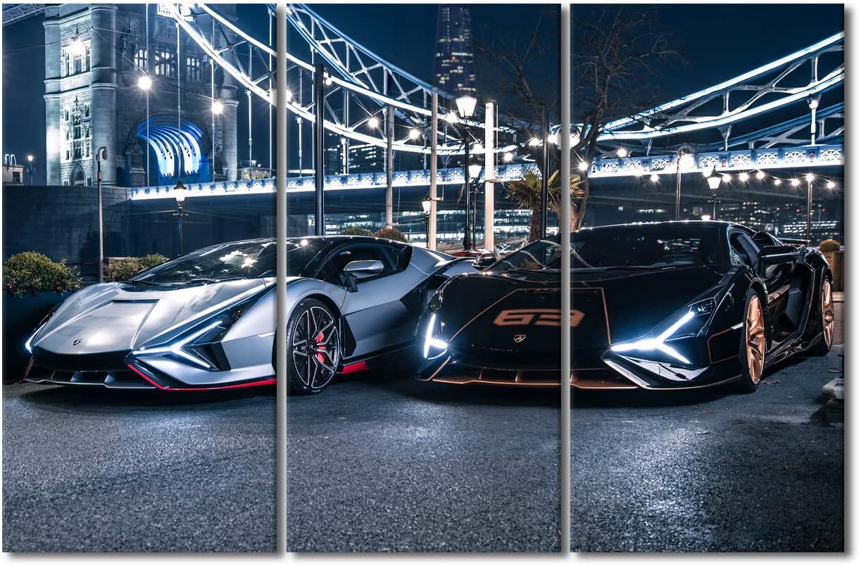TUMOVO Sports Car at Night Pictures for Living Room Super Car Hypercar Canvas Wall Art House Decor Speed Car 3 Panels Modern Office Wall Decor Framed Large Wall Art for Home Bedroom, 60" Wx40 H image 2