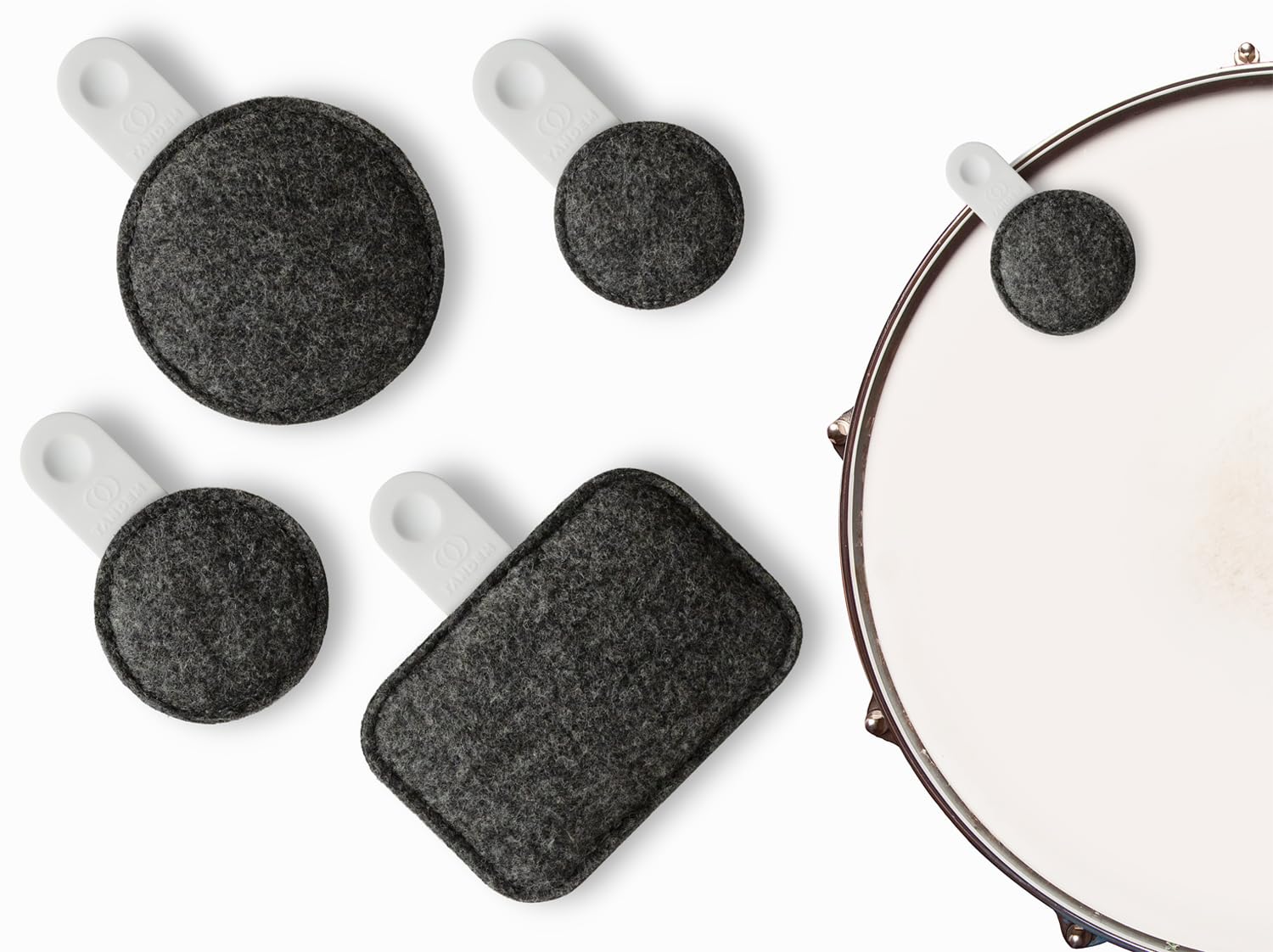 Tandem Drums DR-X4-FMIX-GRY Drops - Set di cuscinetti ammortizzatori + portachiavi Keepdrum