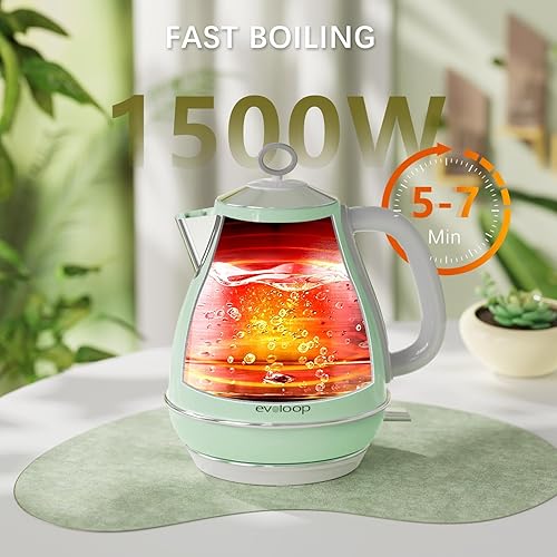 Miniatura 5 de Evoloop Hervidor de té eléctrico, 1500 W/1.7 litros, calentador de agua caliente, hervidor eléctrico retro con termómetro, apagado automático