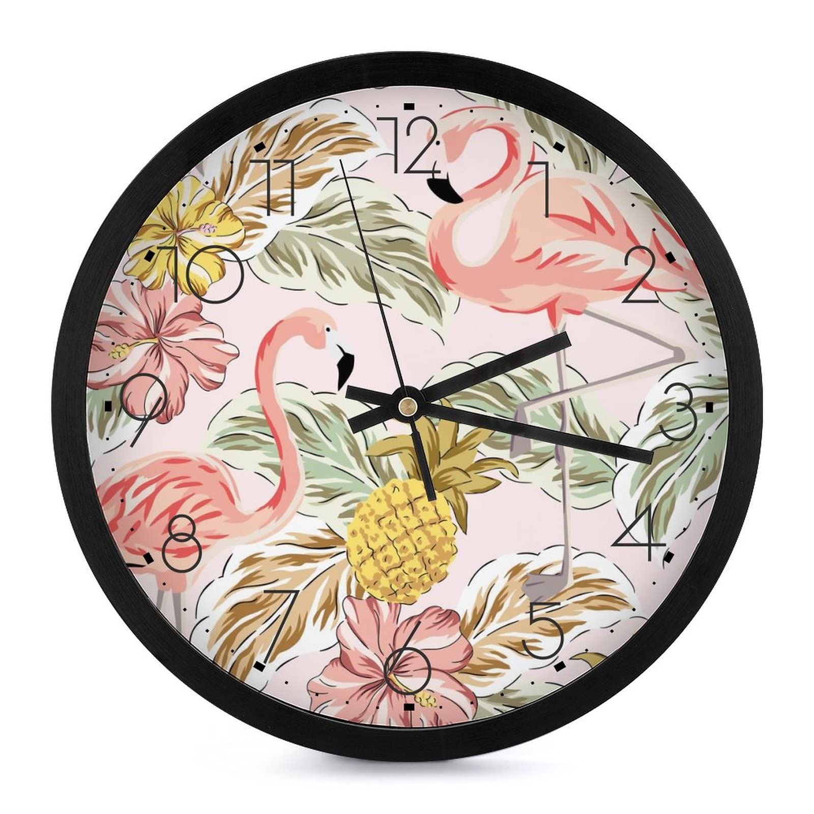 Pendule murale silencieuse pour chambre et ecole Horloge moderne Ananas Flamingo 25cm