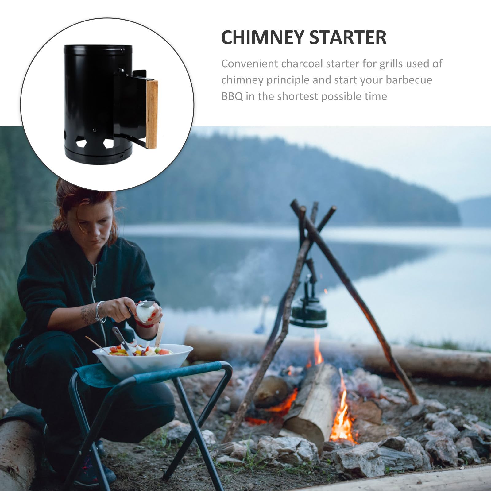 Barril de ignición de carbón Encendedor de Chimenea de carbón para Camping y Asar al Aire Libre, con ventilación de Aire, Base Grande, para cocinar Camping