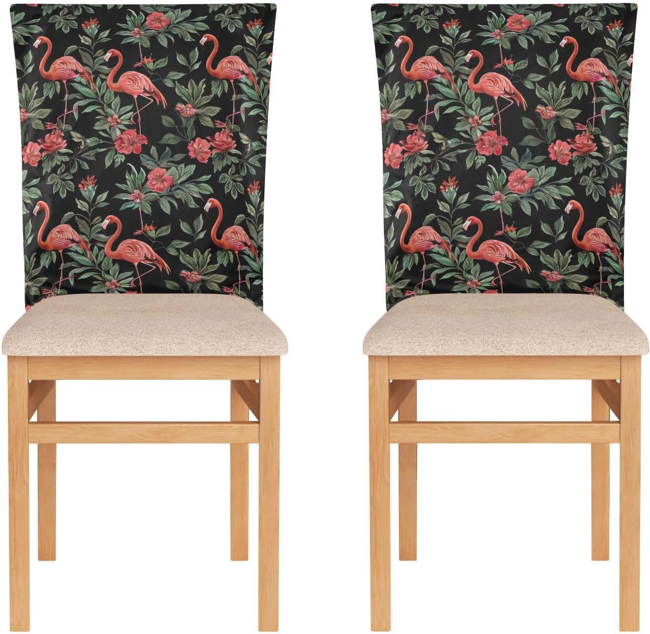 ALAZA Flamingo Tropical Flowers Chair Back Cover Set of 6, Washable Reusable Removable Chair Slipcovers Decorative Chair Cover for Home Kitchen Wedding Party