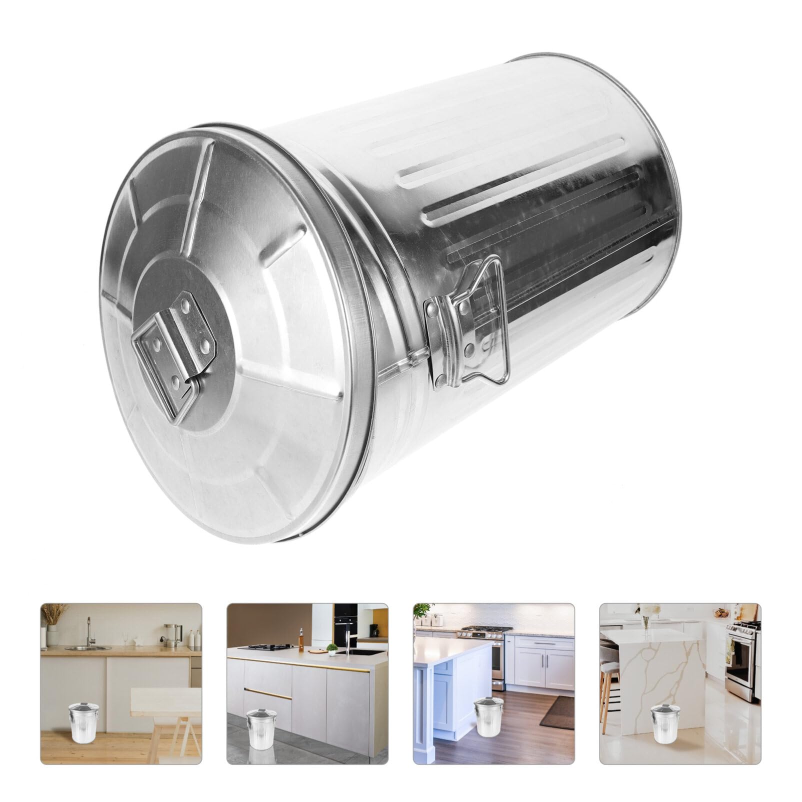 Alipis Galvanized Trash Can with Lid, 8l Outdoor Dog Poop Garbage Can Wastebasket, Farmhouse Metal Waste Bin Metal Bucket Compost Bin Vintage Flower Pot for Bathroom, 29.50X22.50X22.50CM, Silver