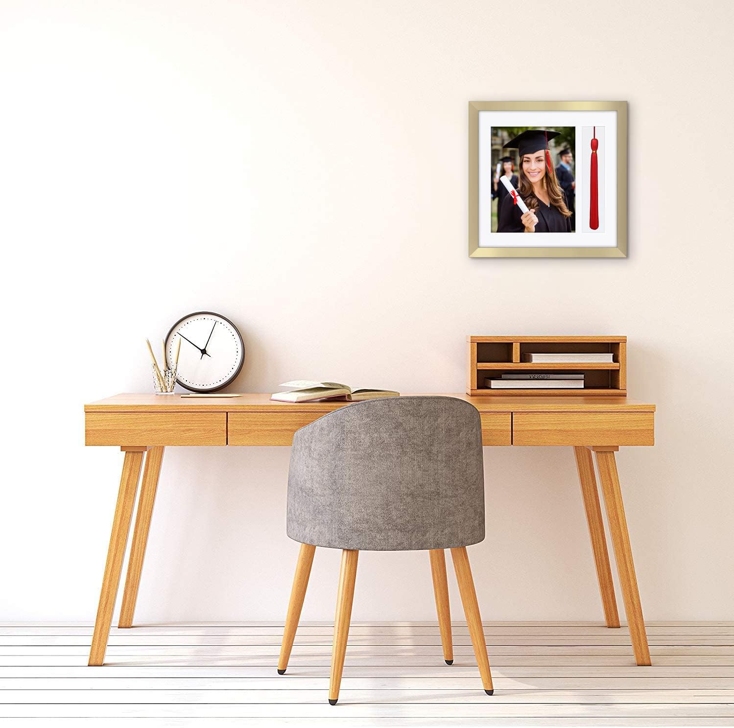 Americanflat 13x13 Graduation Frame - Shatter-Resistant Glass - Fits 8x10 Photo with Tassel Opening - Engineered Wood Diploma Frames with Tassel Holder for Wall Display - Gold Square Frame