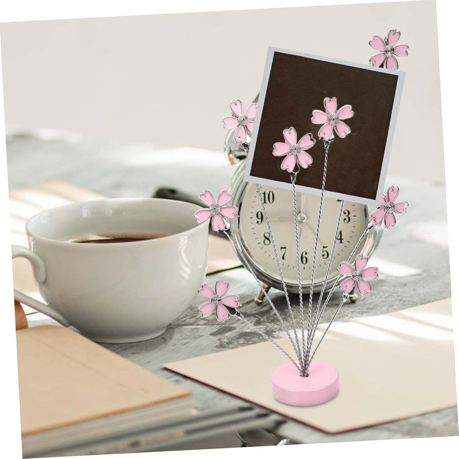 SHOWERORO Flower Design Picture Clip Stand Multi-Function Branch Photo Holder Note Clamp for Weddings Parties and Home Decor