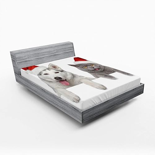 Miniatura 5 de Ambesonne Sábana bajera ajustable para amantes de los perros, patrón de estampado de patas, diseño de rombos en forma de rombo, arreglo geométrico,