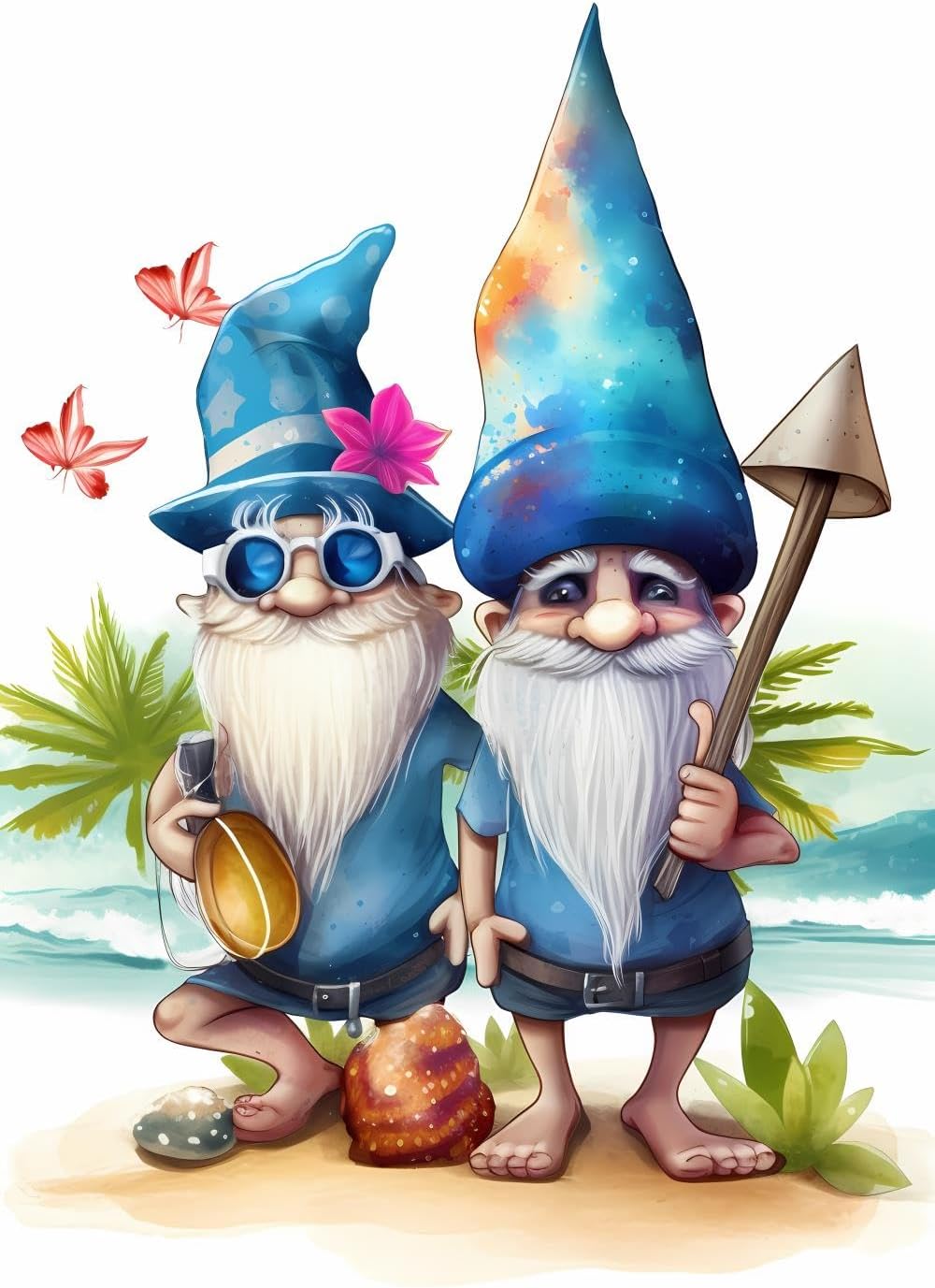 NSUAJOF Gnomes at Beach Diamond Art for Adults and Kids, 16x24 inch Ocean 5D Round Rhinestones Diamond Painting for Adult Embroidery Art Kit, for Home Wall Decor Bedroom Decor or Birthday Gifts