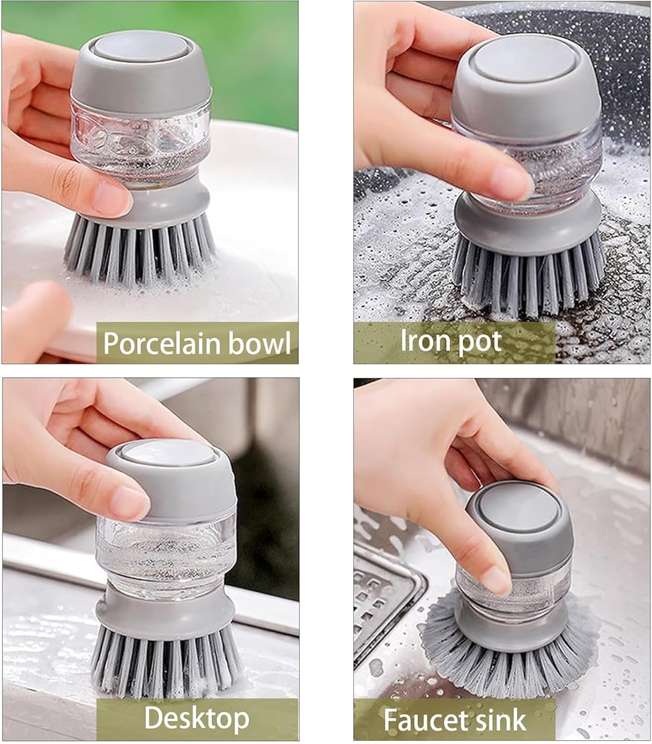 Soap Dispenser Dish Brush,Soap Dispenser with Dish Brush and Storage Bracket, Easy to Clean Kitchen Utensils and Sink, Gray image 4
