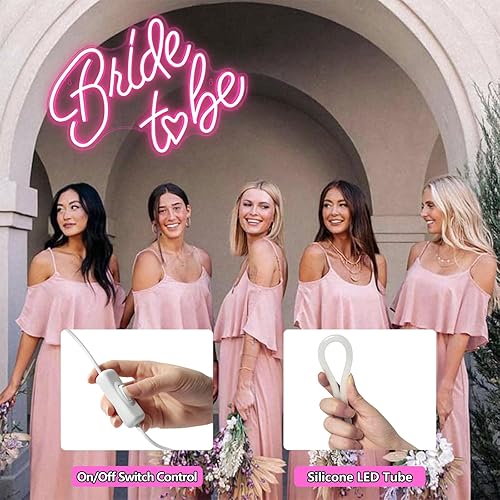 Miniatura 5 de Letrero de neón con texto en inglés "Bride to be", letreros de luz de neón LED rosa, letreros de luz de boda USB para despedida de soltera,