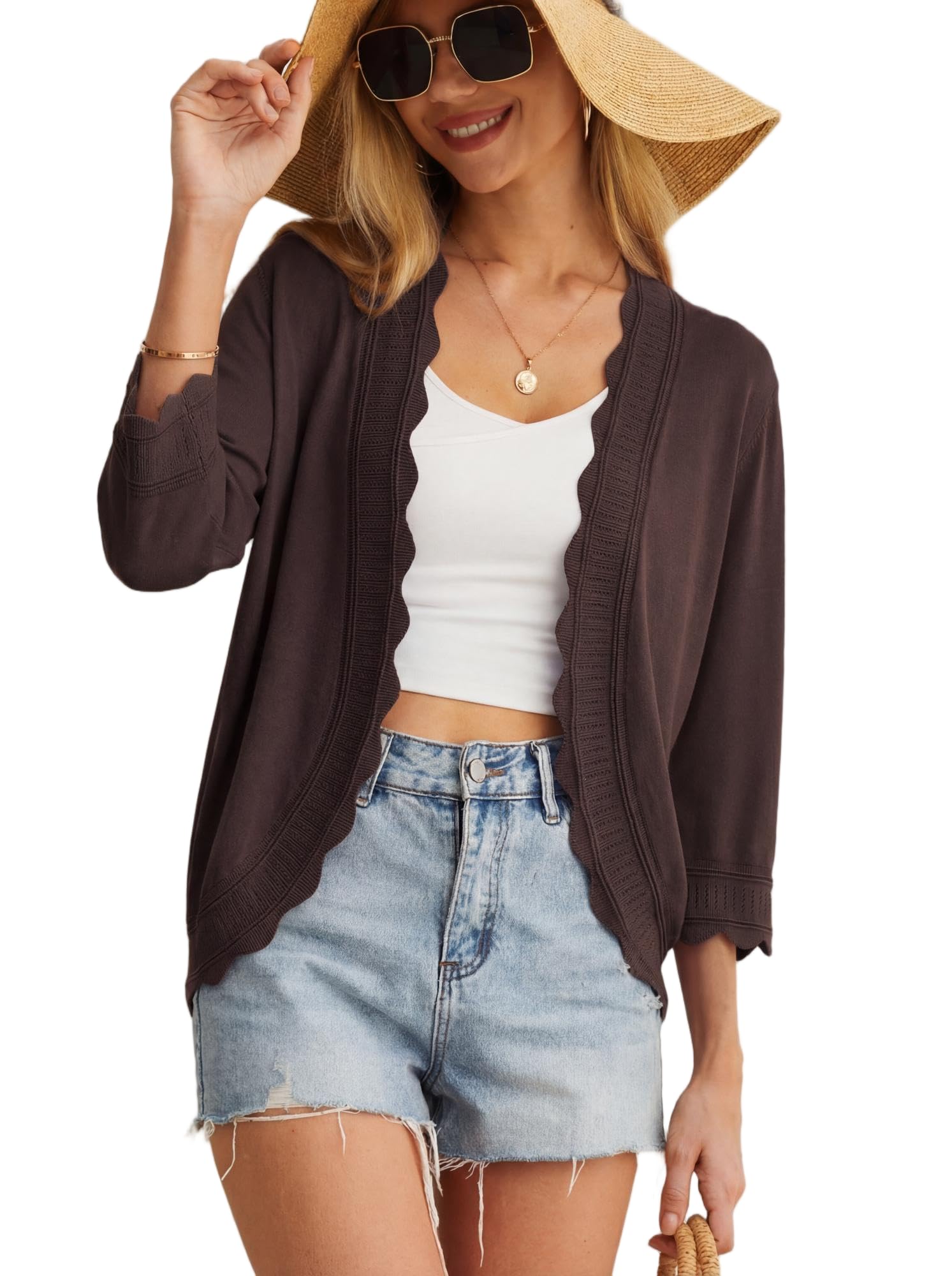 GRECERELLE Damen Leichte Strickjacke Langarm Strickpullover mit V-Ausschnitt Vintage Klassisch Cardigan