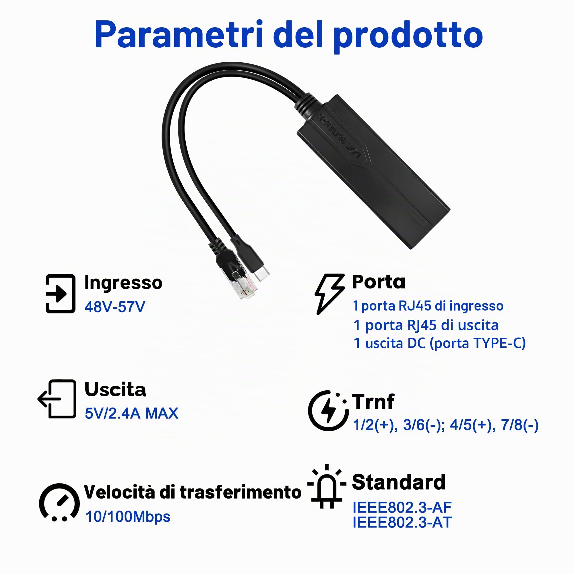 Splitter PoE Gigabit Con Uscita USB-C 5V/2.5A – Senza Adattatore, Per HomeLab