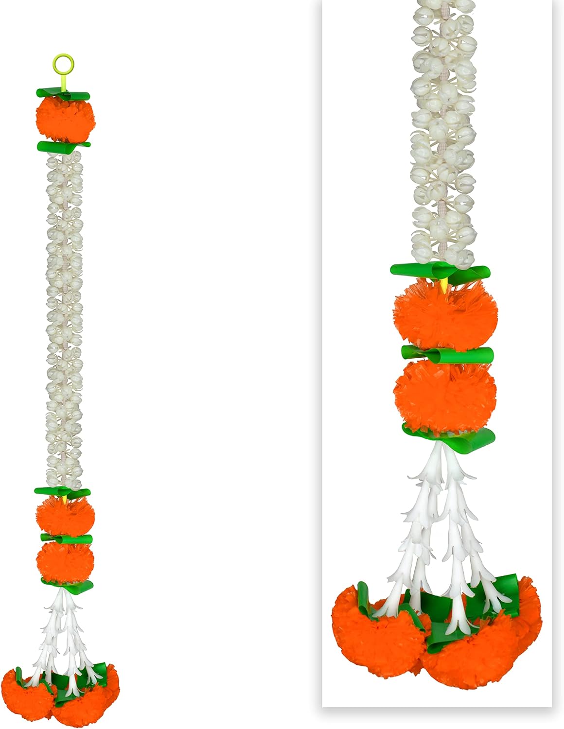 iHandikart Jasmine Artificial Garland with Marigold Flowers & Tuberose (Rajnigandha) Garland|House Warming Decoration Item|White Garland for Decoration| Color Orange Pack of 5 (33302-5)