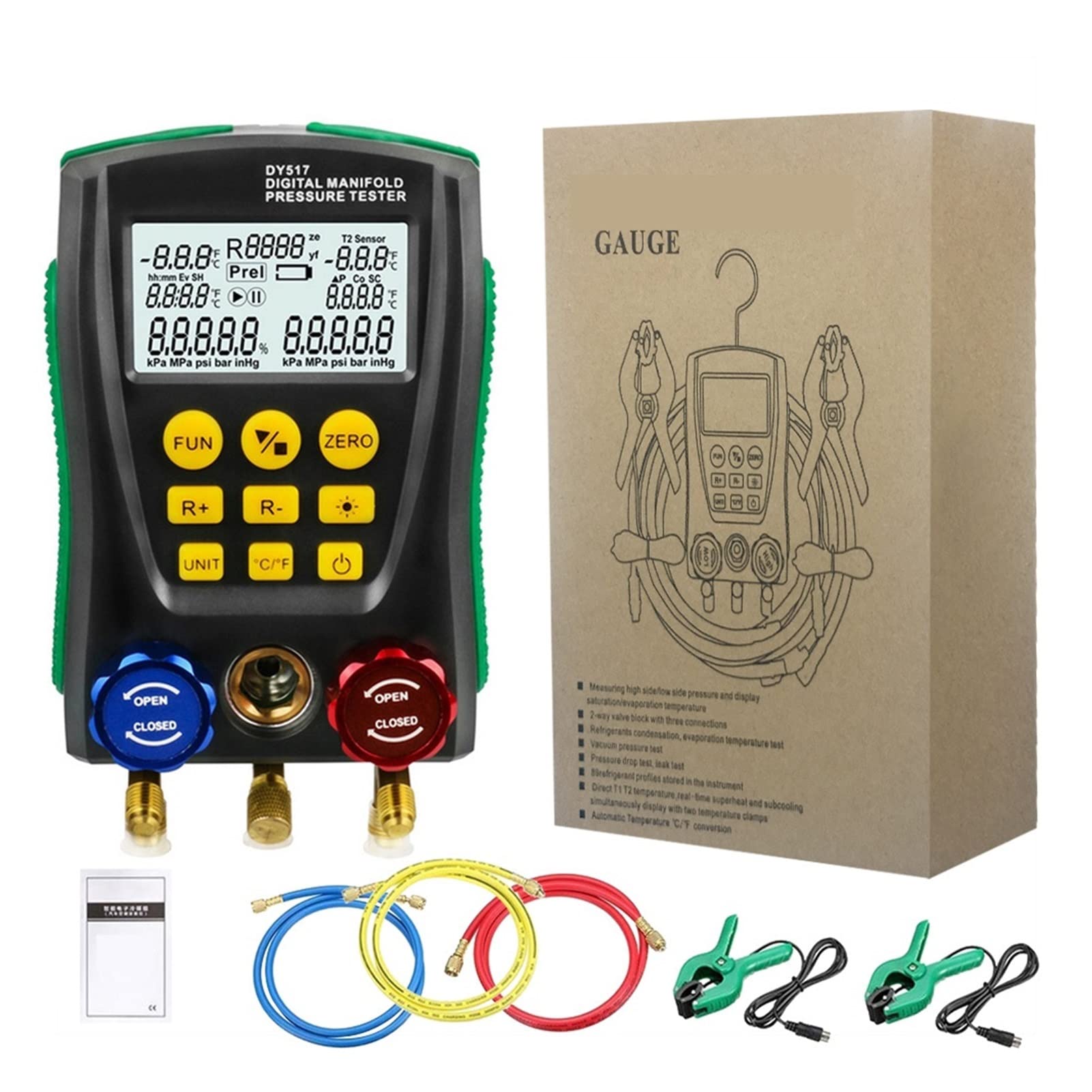 Digital Manifold Gauge Refrigeration Air Pressure Gauge For Refrigerant Manifold Gauge Set(B)