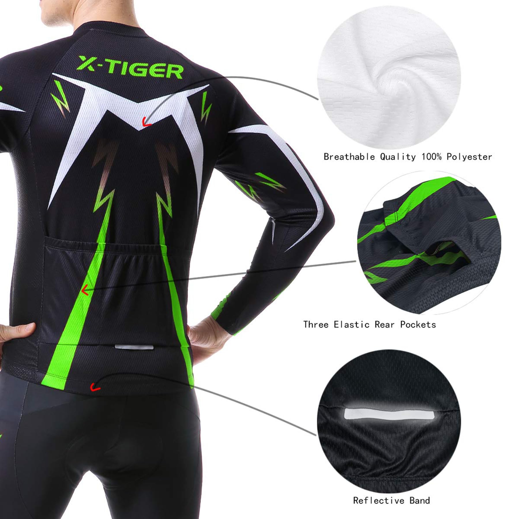 X-TIGER Ciclismo Inverno Termico Vello Completo Giacca Maglia Maniche Lunghe Maglietta Manica da Uomo 5D Gel Pantaloni Lunghi con Pettorina Set di Abbigliamento Ciclista