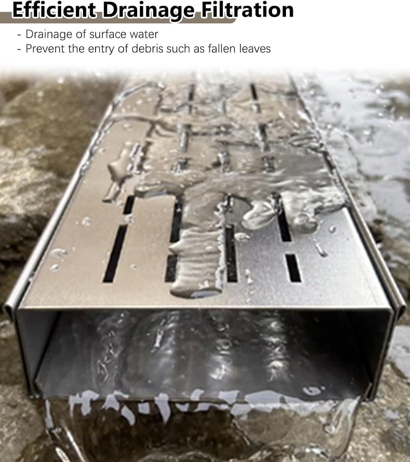 Griglia di scarico in acciaio inox, 100 x 10 x 8 cm, sistema di drenaggio per un efficace drenaggio dell'acqua e prevenzione dell'accumulo in cortili e cortili