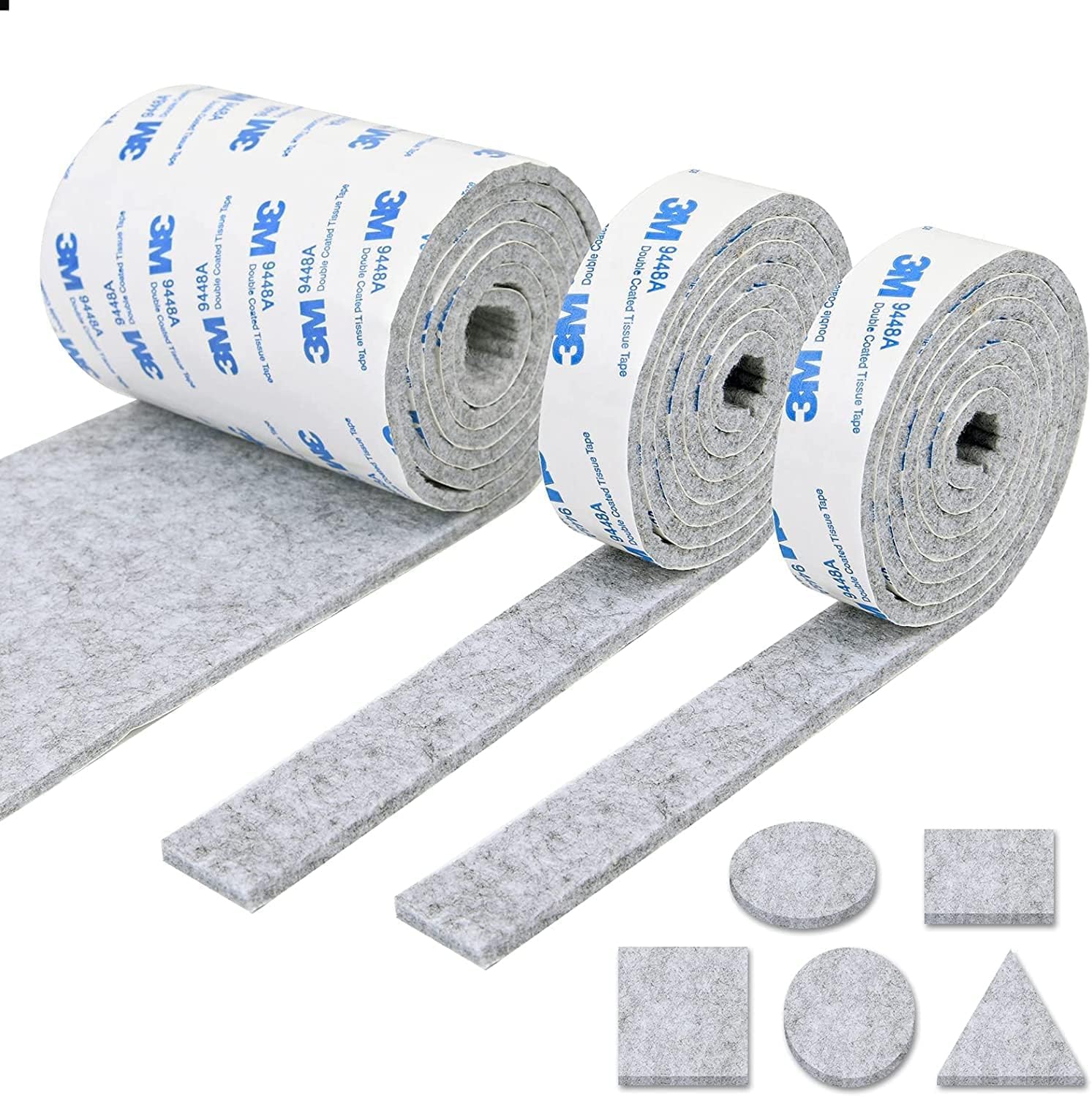 Felt Pad Furniture Pad DIY Furniture Felt Pads Felt Strip Roll, Self Adhesive Floor Protector Pad including 100cm x 10cm*1 Set and 100cm x 2cm*2 Sets, Heavy Duty Felt Tape for Chair Table