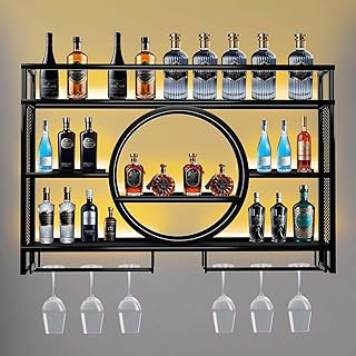 Metal Wine Rack Wall Mounted with LED Light, 3-Tier Bar Liquor Shelf wit...