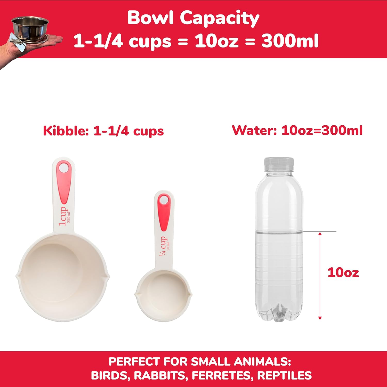 SPOT Coop Cup Bolt Clamp - Stainless Steel Hanging Bowl for Crates, Removable, Chew-Proof Pet Feeding Dish, Ideal for Birds, Parrots, Rabbits, Ferrets, Reptiles, 1.25 Cups (10 Oz) image 2