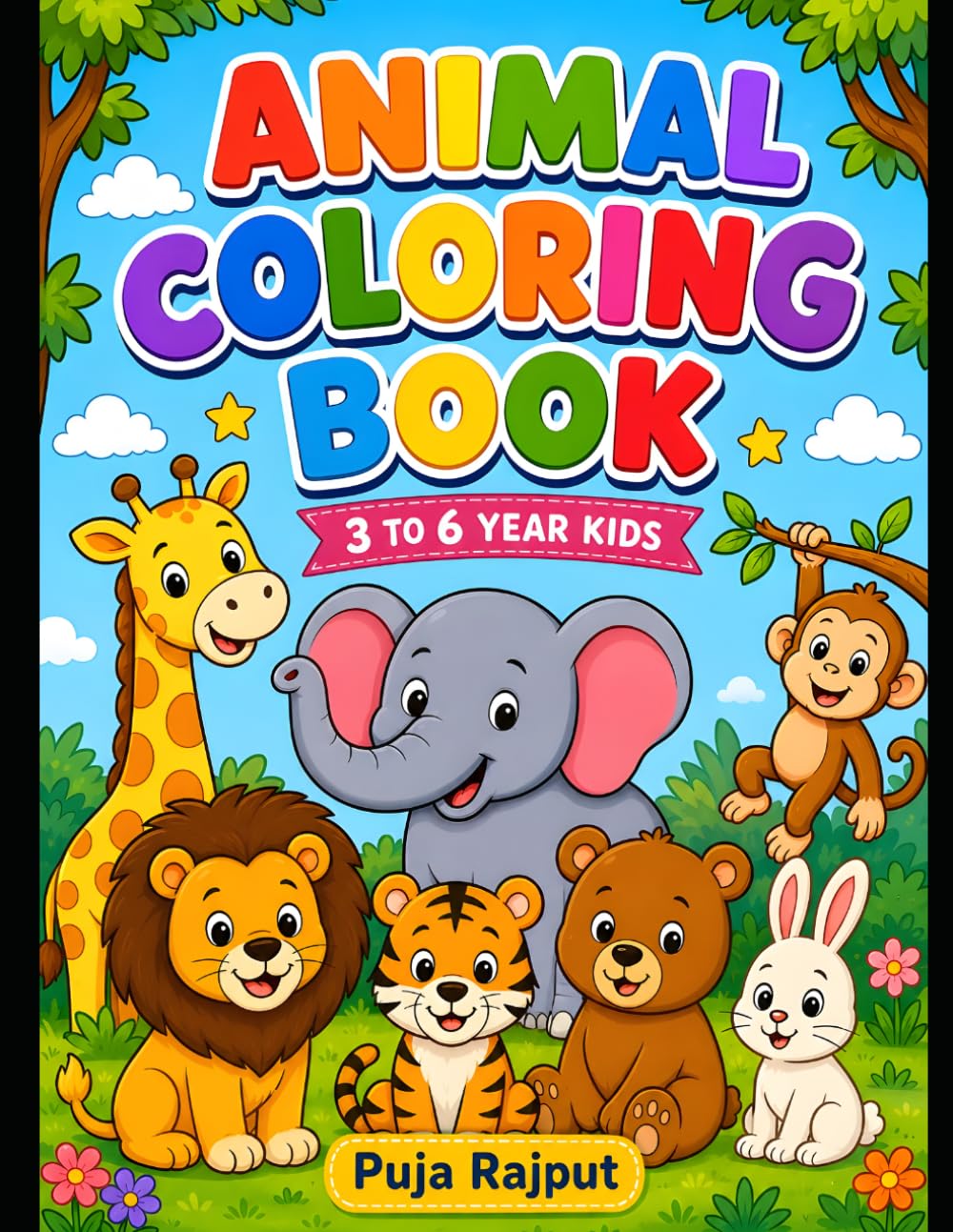My New Coloring Book for kids age 3-6: fun and easy coloring pages with Peacock, Bear, Elephant, dog, Monkey with Banana,