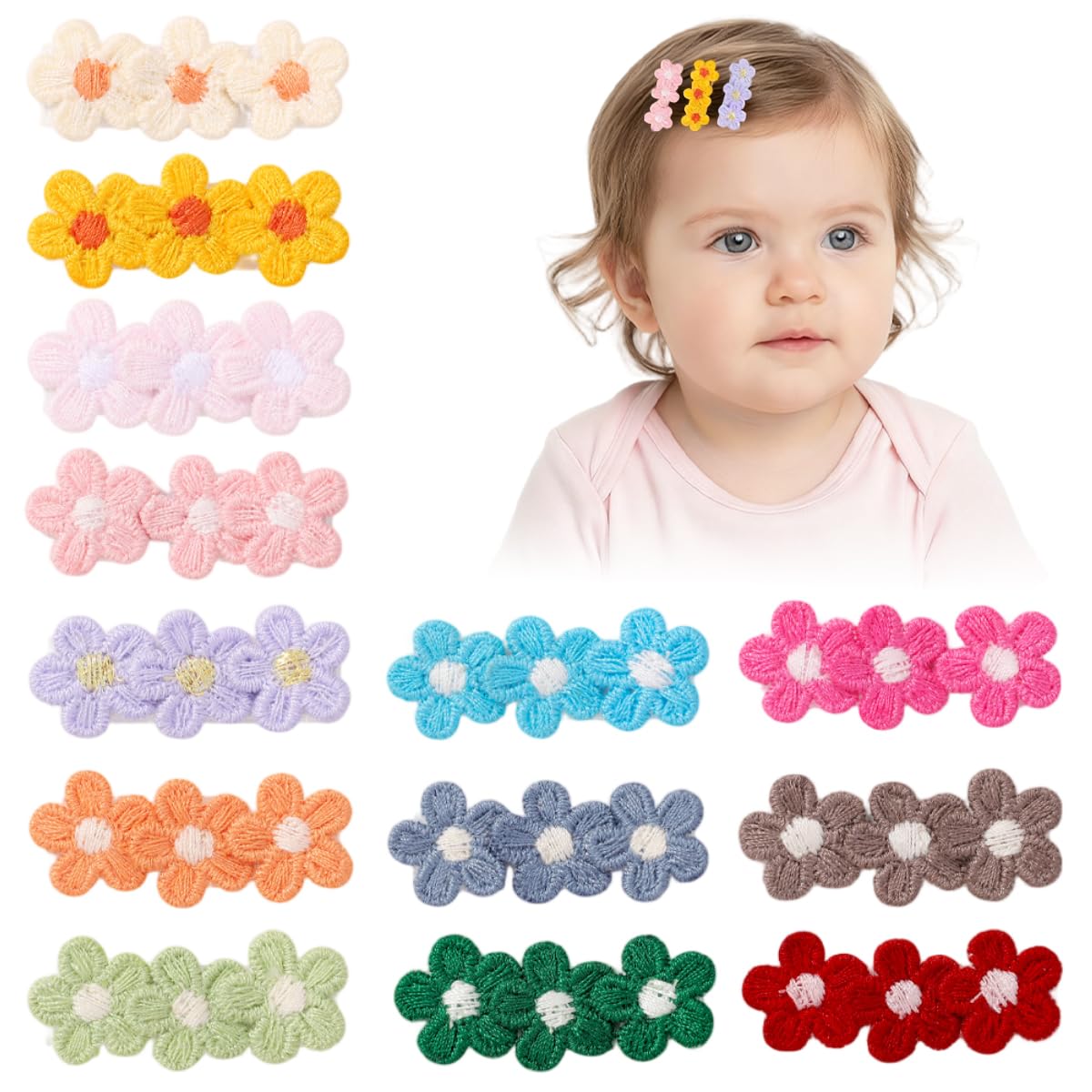 SNOWIE SOFT® Baby Hair Clips Set - 12Pcs Tiny Hair Barrettes for Baby Girls Toddlers Kids Infants Small Flower Colorful Cute Hair Clip Accessories Gift-image-31
