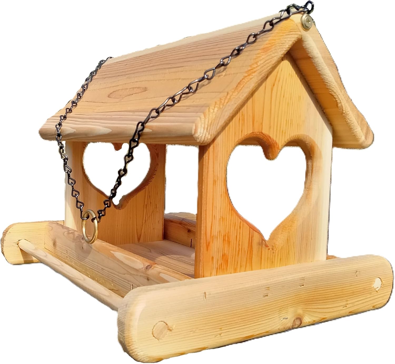 14 Inch Hanging Cedar Wood Heart Fly Through Platform Bird or Squirrel Feeder for Outdoors