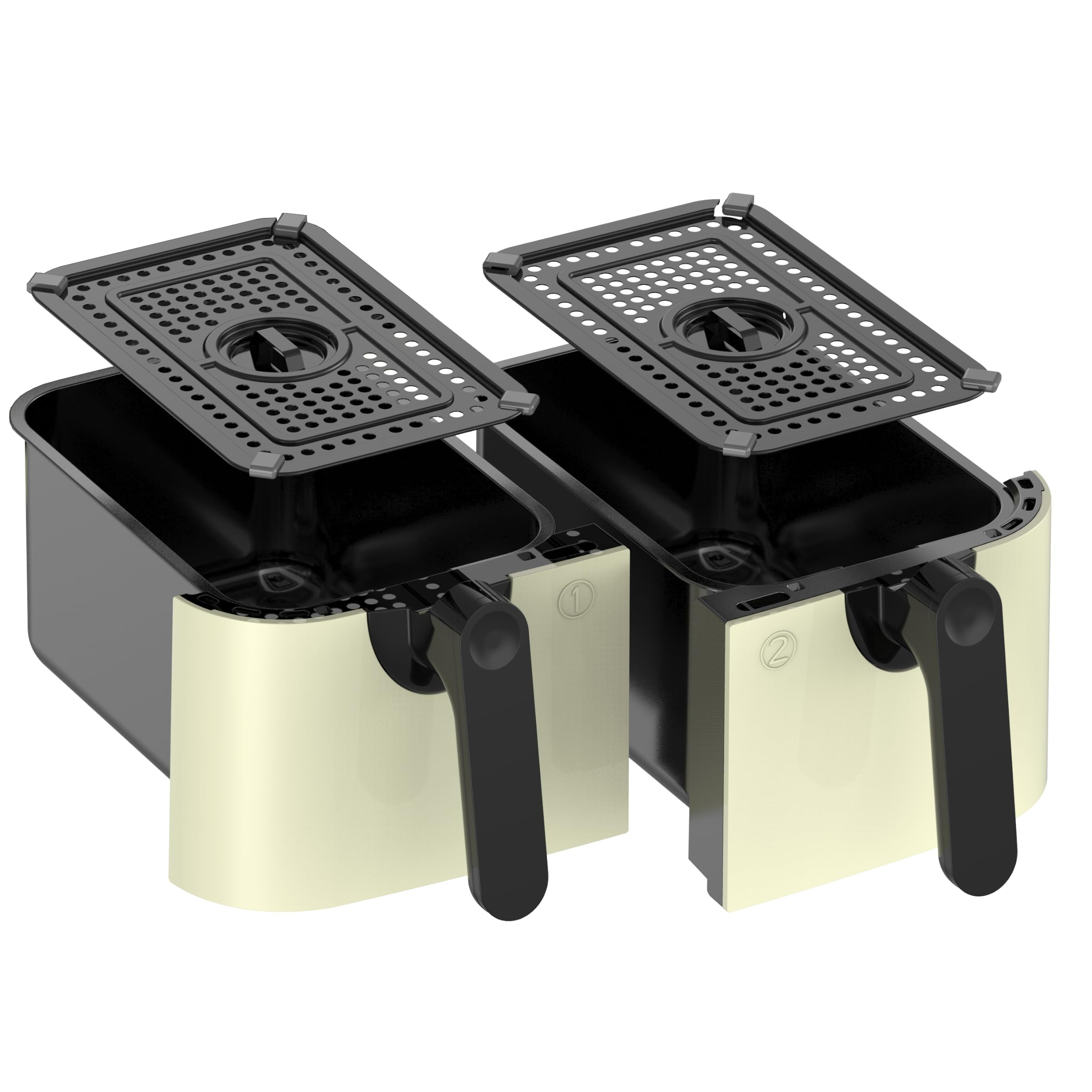 EMtronics Accessories RLDR91CR 9L Double Basket Air Fryer Replacement Drawer Set (1 and 2) with 2 Crisper Racks for EMAFDD9LCR in Cream