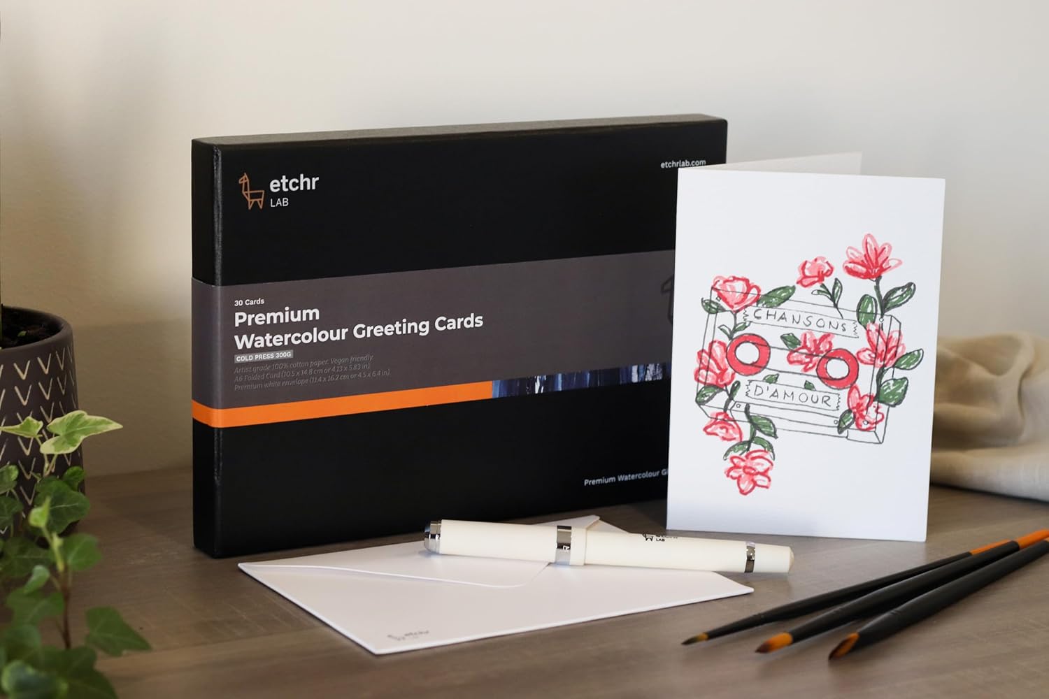 ETCHR Watercolor Greeting Cards - Professional Artist Grade 100% Cotton Cold Press Watercolor Paper - Pack of 30 Cards - Vegan-Friendly