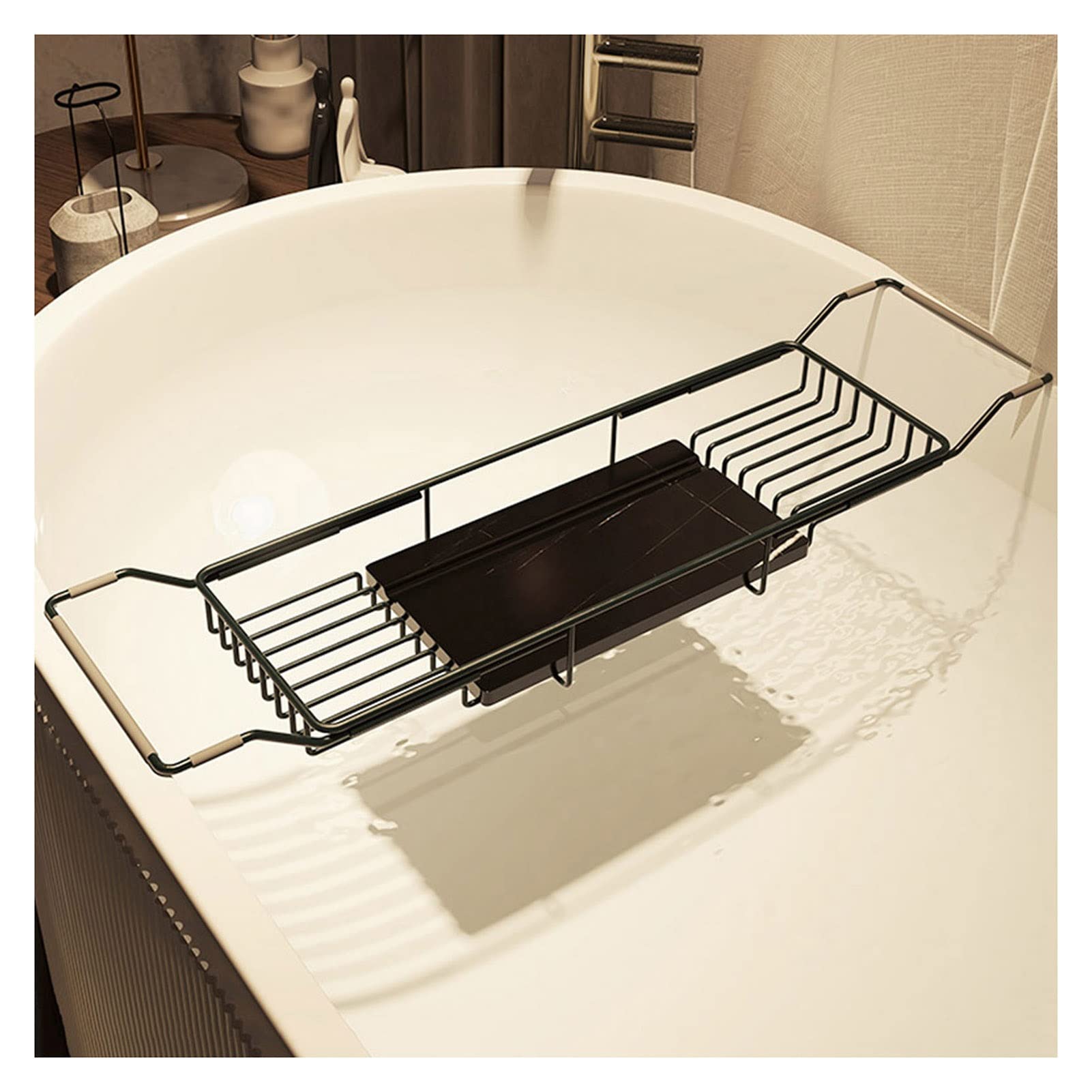 Bandejas para bañera, Estante de Almacenamiento para bañera, bandejas Extensibles de Acero Inoxidable para bañera con Tabla de Cortar de mármol, se Adapta a la mayoría de bañeras independien