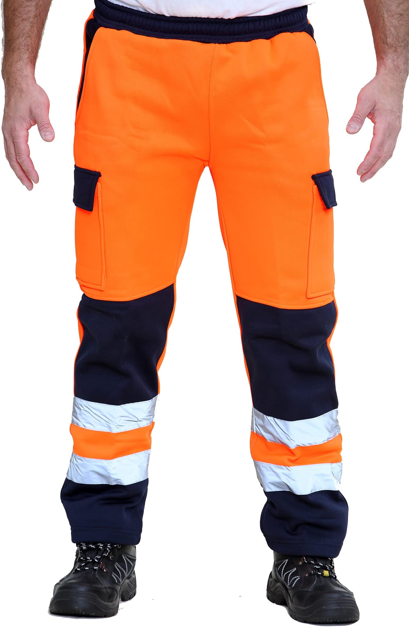 Parsa FashionsMens Hi Vis Contrast Combat Trousers Hi Viz Workwear High Visibility Reflective Tape Band Work Fleece Safety Warm Security Bottoms Sizes: Small - 3XL