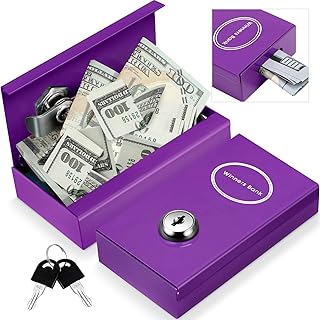 1 Pack Metal Box for Gamblers Pocket Sized Winner Bank Casino Cash Box with 2 Keys Portable Casino Money Safe strongbox for Cash Saving Go Home Money Gifts(Purple)