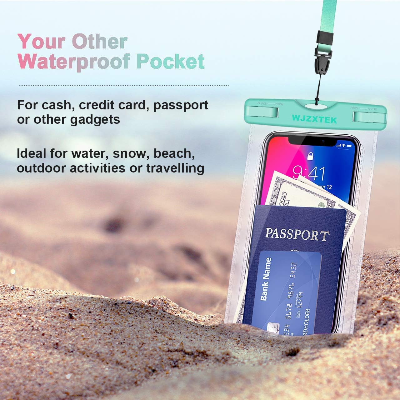 Universal Waterproof Case,WJZXTEK Waterproof Phone Pouch for iPhone 11 Pro Max XS Max XR X 8 7 6S Plus Samsung Galaxy s10/s9 Google Pixel 2 HTC Up to 7.0"，IPX8 Cellphone Dry Bag -2 Pack