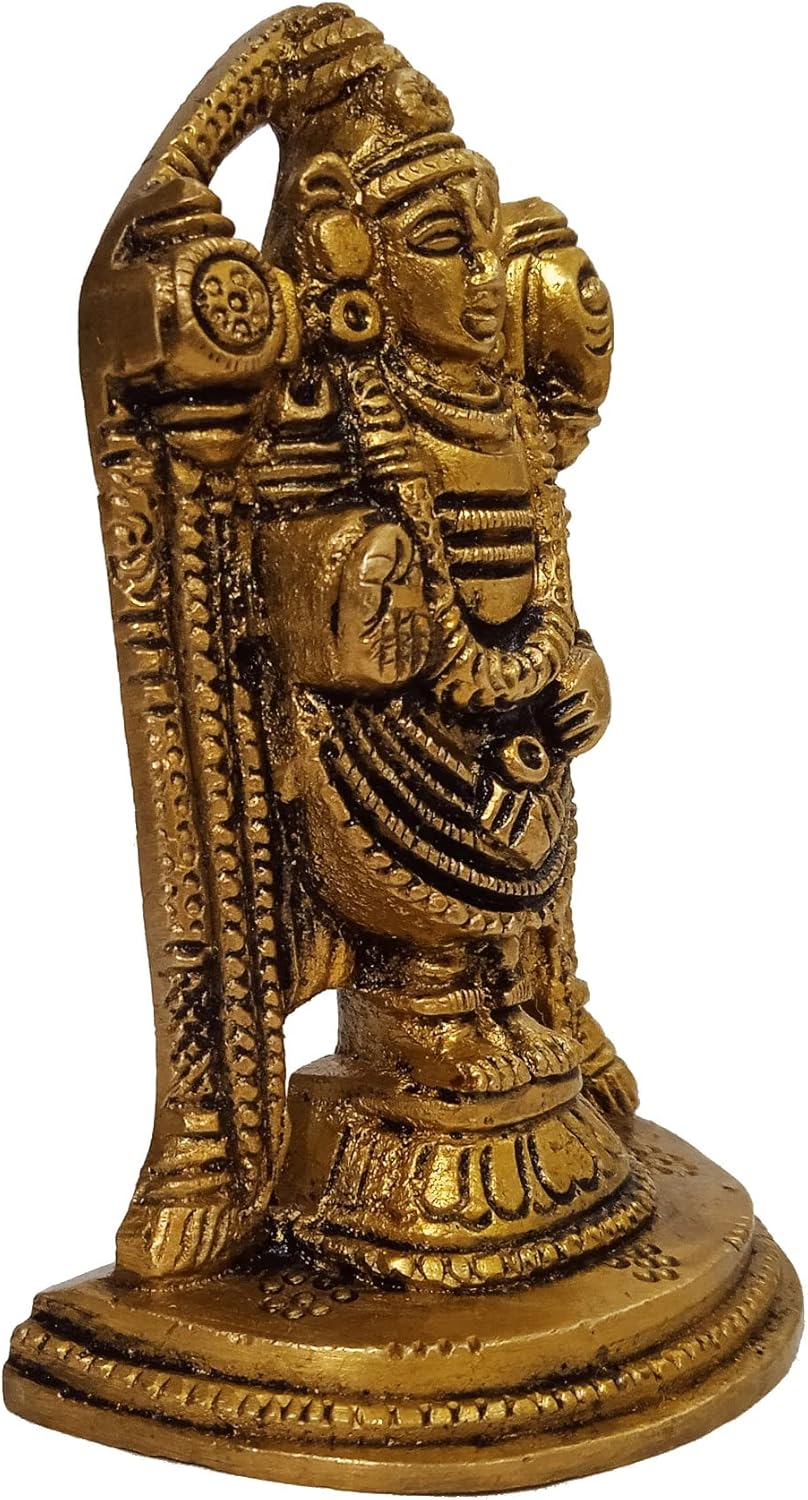 Purpledip Brass Idol Tirupathi Balaji: Venkateswara Govinda Srinivasa Statue in Mandapam (10378)