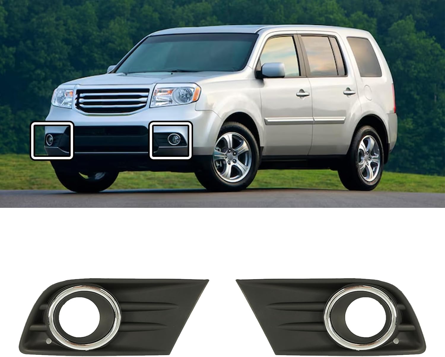 Fog Light Cover Front Bumper 71107-SZA-A50 71102-SZA-A50 for Honda Pilot 2012-2015 Pair Foglight Covers with Chrome Ring Bezel Trim Left Right OE Replacement