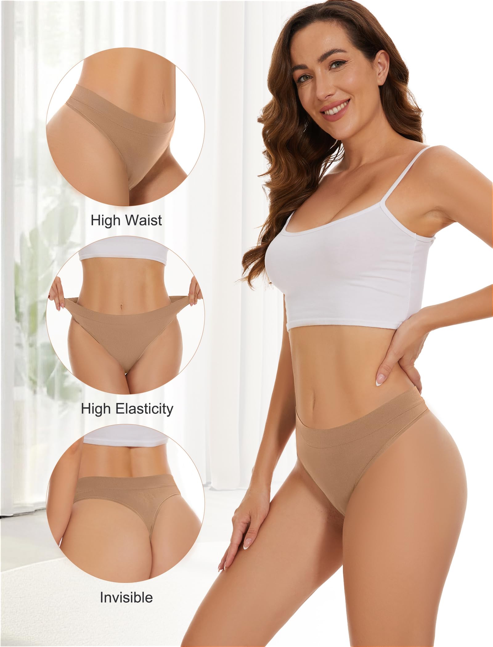 Voenxe Stringi Majtki Damskie Bezszwowe z Wysokim Stanem,5 Wielopak XS-XXL | Seamless Underwear Women Thong Panties,OddychająCe Bezszwowa Stringowe Tanga,Sportowe MięKka High Waist Bielizna Kobiet 5Pack