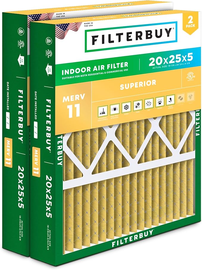 Filterbuy 20x25x5 Air Filter MERV 11 Superior Pet & Allergy