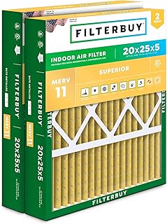 Filterbuy 20x25x5 Air Filter MERV 11 Superior Pet & Allergy Defense (2-Pack), Pleated HVAC AC Furnace Filters for Honeywell FC100A1037, Lennox X6673, and More (Actual Size: 19.88 x 24.75 x 4.38)