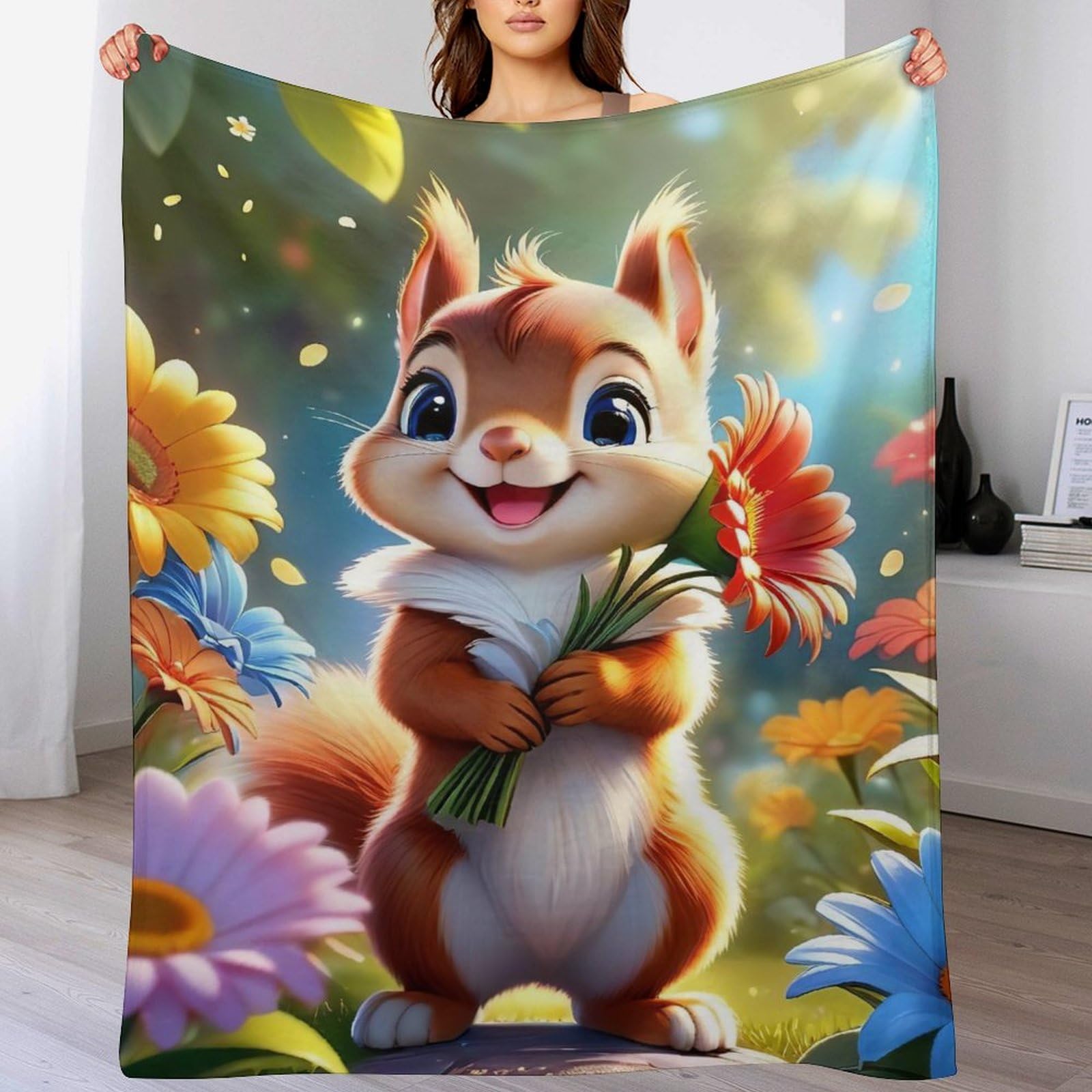 Couverture écureuil 3D de qualité supérieure en flanelle douce toutes saisons