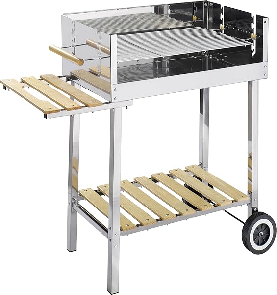 GLÜHZONE HKG 500 Edelstahl Grillwagen mit Holzablage