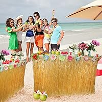 Vista 2 de Falda de hierba de mesa para decoración de fiesta hawaiana Hula Luau suministros de decoración de mesa (9 pies) (Festucina x2)