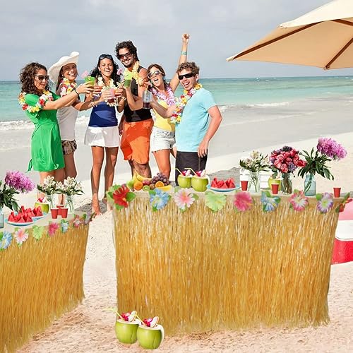 Miniatura 2 de Falda de hierba de mesa para decoración de fiesta hawaiana Hula Luau suministros de decoración de mesa (9 pies) (Festucina x2)