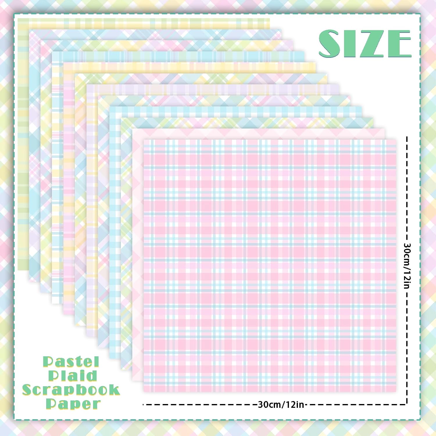 24 Sheets Pastel Plaid Scrapbook Paper, Pink Spring Gingham Plaid Patterns Decorative Craft Paper Folded Flat for Spring Birthday Card Making Baby Showers Photo Album Decor, 12'' x 12''